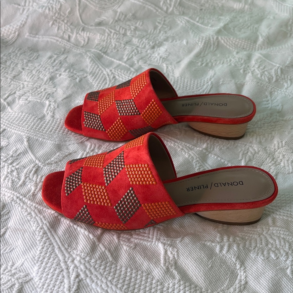 Donald J. Pliner Red and Orange Suede Slide Sandals